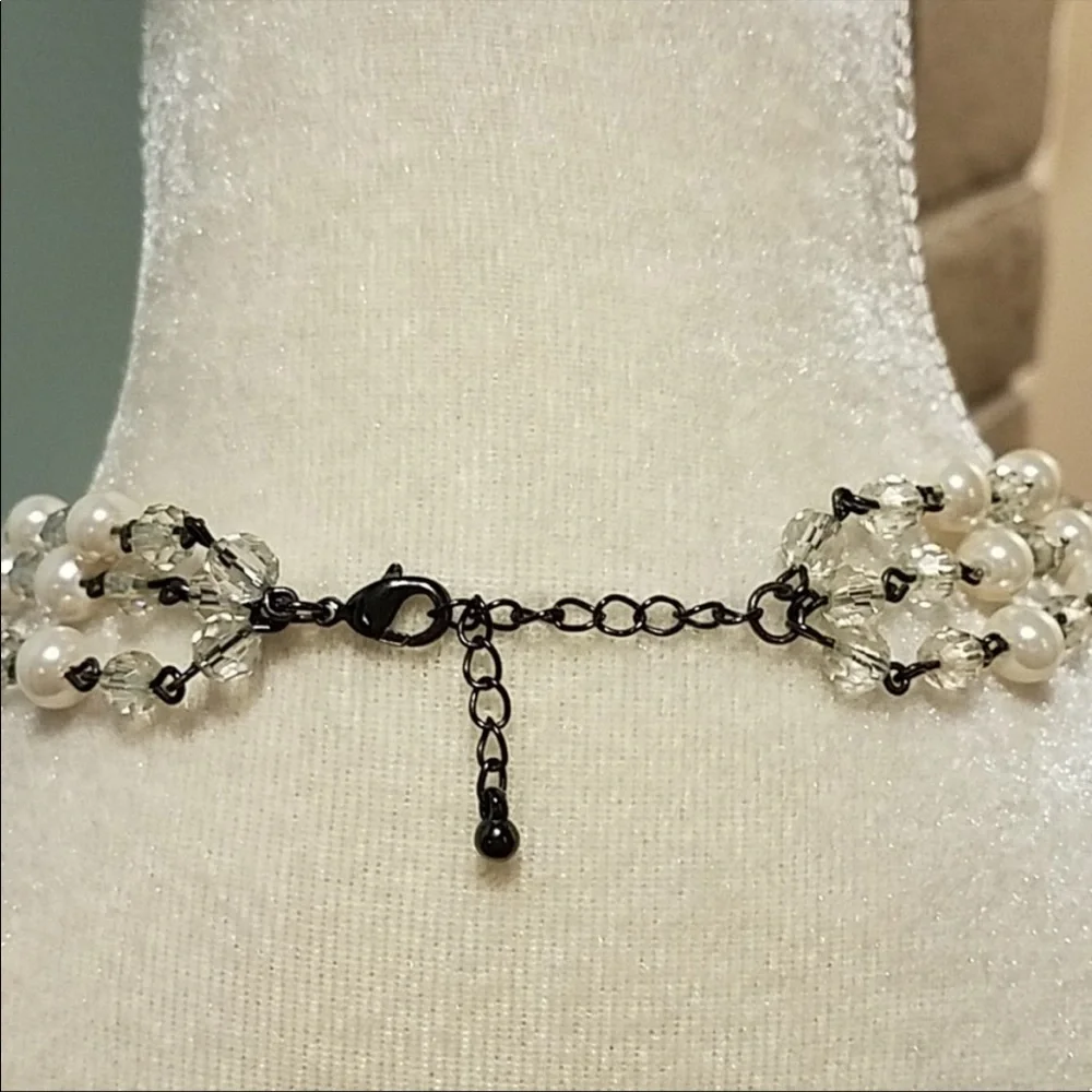 VINTAGE INSPIRED Pearl multi-strand necklace. Faux pearls and clear beads